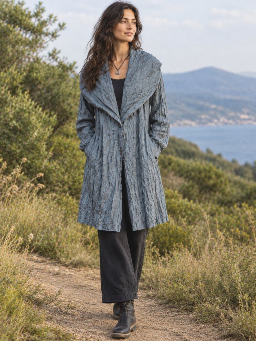 SpiritHouse Crinkle Longline Duster Coat Medium